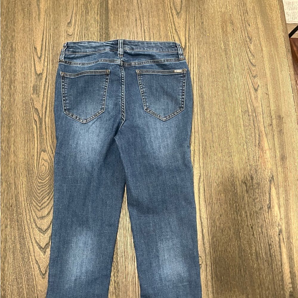 Matilda Jane Skinny Jeans Mid Rise Fading Whiskering Ankle Dark Wash Size 6 - Picture 7 of 10